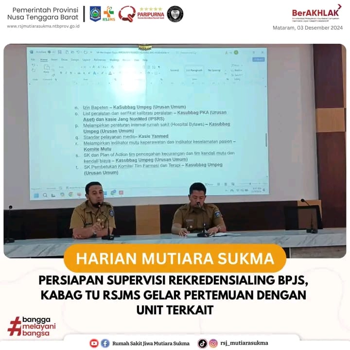 PERSIAPAN SUPERVISI REKREDENSIALING BPJS, KABAG TU RSJMS GELAR PERTEMUAN DENGAN UNIT TERKAIT